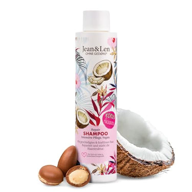 Jean & Len Shampoo Repair Kokosöl & Macadamia, für geschädigtes & kraftloses Haar, beugt Feuchtigkeitsverlust vor, repariert Haarschäden, Kokos-Duft, ohne Parabene & Silikone, vegan 300 ml im Sale